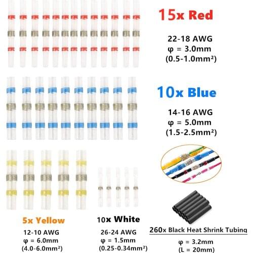 300pcs Mix Heat Shrink Solder Sleeves Waterproof Fast Butt Terminals Electrical Wire Connectors Shrink Tube Splice Terminal Kit