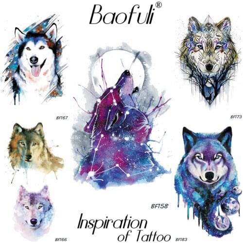 BAOFULI Flash Galaxy Coyote Tribal King Wolf Temporary Tattoo Men Waterproof Fake Tatoos Arms Watercolor Body Art Tattoo Sticker