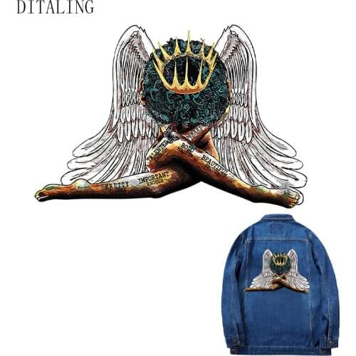 Black Women Thermal Patch For Clothing White Wing Melanin Queen Sticker DIY Washable Iron On Transfer Patch For Clothes Applique