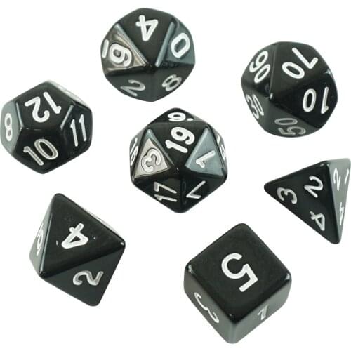 Black gold and white dot or Game Dice Transparent Glitter Polyhedral gam set