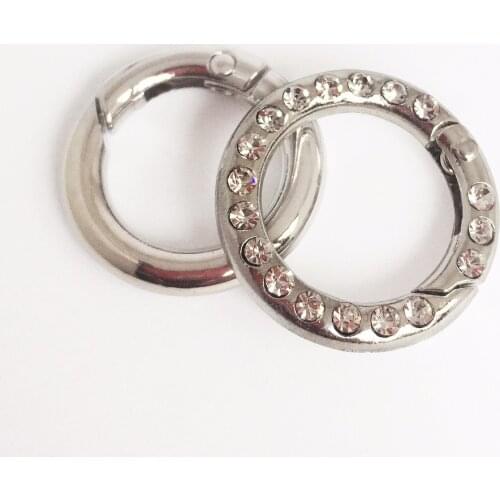 10pcs 25mm Silver Spring Gate D O Rings with rhinestones Openable Keyring Bag Pendant part Carabiner Buckle DIY bag accessories