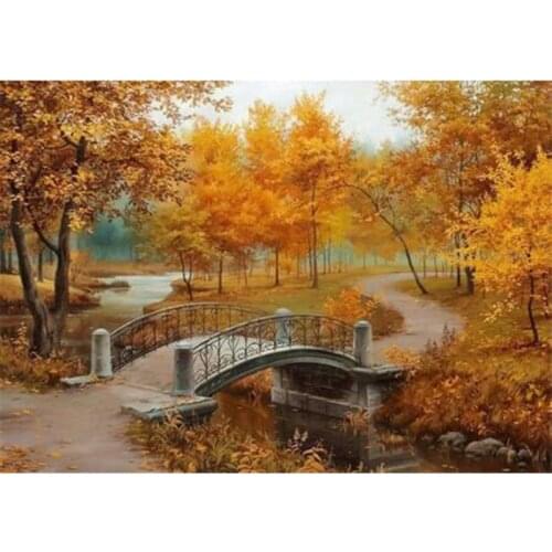 Diy diamond painting kit 3D cross stitch Diamond embroidery Autumn Scenic Bridge Diamond Mosaic Crafts