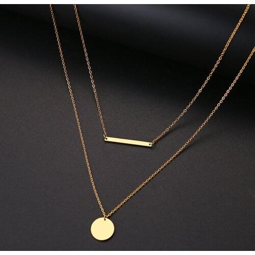 DOTIFI For Women Necklace Double Pendant Round and Stick Stainless Steel Pendant Creative Jewellery
