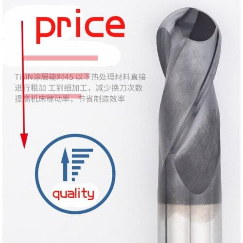 HRC 45 imported material coating 2 flutes tungsten steel carbide CNC ball end milling cutter R ball cutter R0.5R6