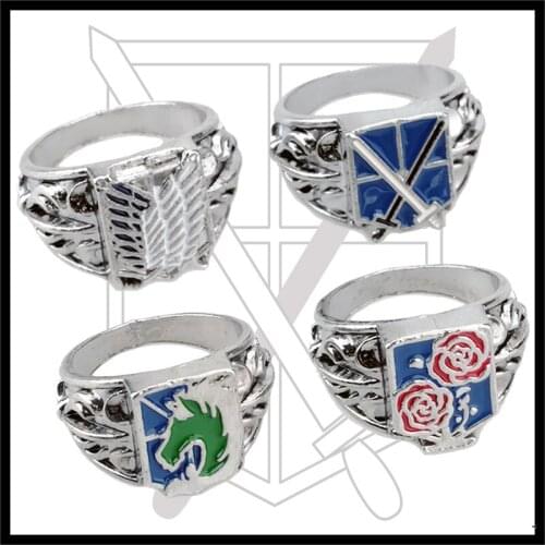 4 Styles Anime Attack on Titan Ring Cosplay Prop Wings of Liberty Rose Sword Flag Shingeki No Kyojin Jewelry Alloy Finger Rings