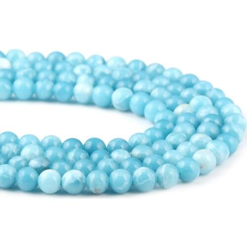 4 6 8 10 12mm Larimar Gem Stones Round Loose Beads Ocean Sea Stone Bracelet Necklace for DIY Jewelry Making Wholesale