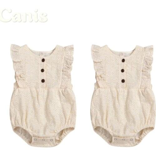 Pudcoco 2020 Newborn Baby Kids Girls Lace Linen Sleeveless Bodysuit Jumpsuit Cute Ruffle kdis Outfits Summer 0-24M