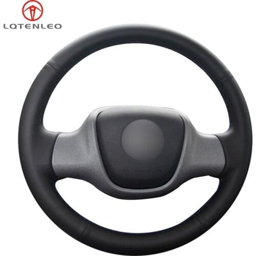 LQTENLEO Black PU Artificial Leather DIY Hand-stitched Car Steering Wheel Cover For Mercedes Benz Smart Fortwo