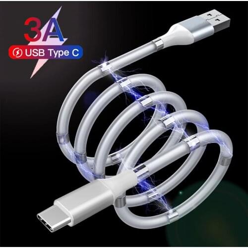 Magnetic Rope Automatically Retractable Cable 3A Fast Charging Type C Magnet Charger Data Micro USB for Huawei Xiaomi Realme