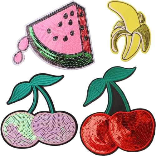 Cute Fruit Cartoon Sequins Icon Iron on Patches for Clothing DIY Stripes Clothes Patchwork Stickers Badges on the Backpack