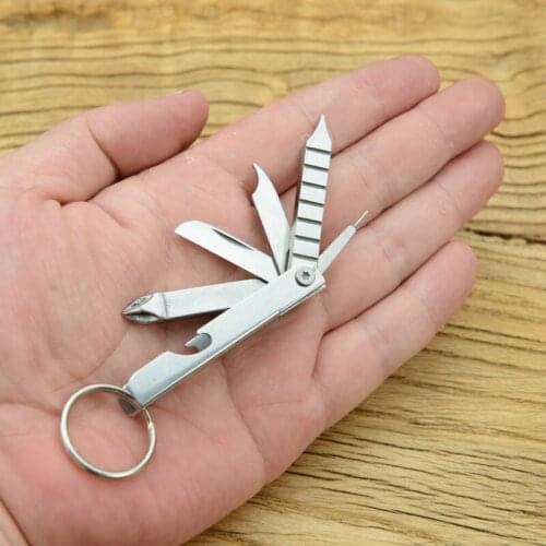 Camping Multifunctional Foldaway EDC Tools Portable Bottle opener Stainless Steel Knife Keychain Screwdriver Survival Travel Kit