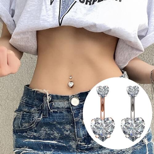 Trendy Heart Zircon Piercing Belly Button Rings Navel Ring Medical Stainless Steel Bar Navel Ring Fashion Body Piercing Jewelry