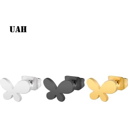 UAH Fashion Black Stainless Steel Butterfly Earrings for Women Kids Jewelry Cute Stud Earrings Ohrringe