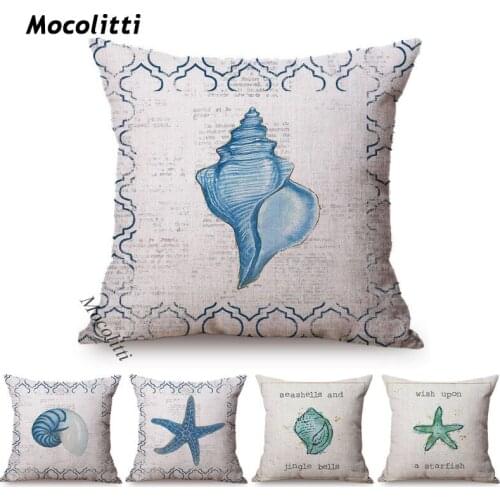 2020 Cushion Cover Marine Life Conch Starfish Sofa Throw Pillow Cover Cojines Cotton Linen Home Decoration Pillowcase Kussenhoes