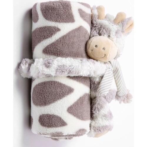 Infant Baby Blankets Newborn with Toys 100% Flannel Warm 2 Layers Solid Color Swaddle Wrap Baby Bedding Blankets