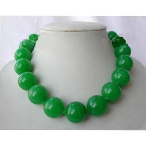 Asian NATURAL big 20mm round green jade beads necklace
