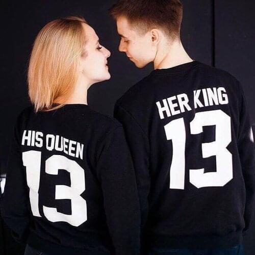 Autumn Matching Women Men Couple Long Sleeve T-Shirts Valentine Black Family Tee Top Lover His Queen Her King Letter Print Cloth