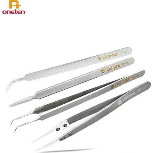 Sunshine Stainless Steel Tweezers Industrial Precision Curved Straight Tweezers Repair Tools For Phone Motherboard Finger Repair