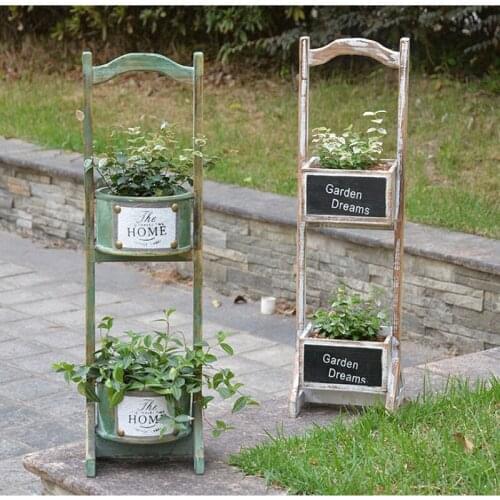 Retro Balcony Succulent Flower Stand Creative Double Layer Flower Shop Display Stand Balcony Flowers Pot Home Storage Rack