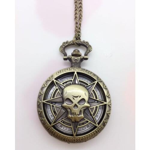 Hollow Vintage Bronze Skull Quartz Pocket Watch