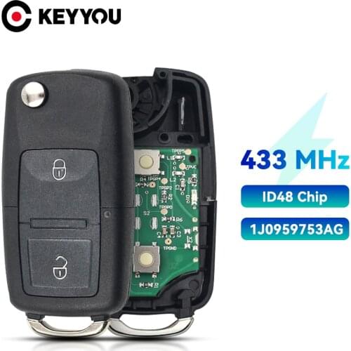 KEYYOU For VW 2BTN Flip Remote Car Key For Volkswagen VW Bora Golf Polo Passat Touran Seat Skoda 434MHz ID48 Chip 1J0959753AG