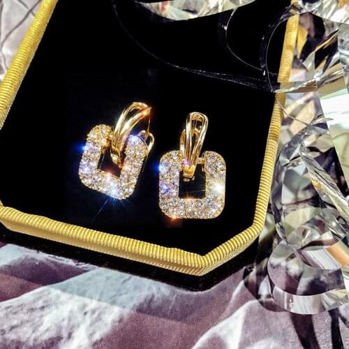 Luxury Crystal Earrings Geometric Design Gold Earrings For Women 2020 New Party Jewelry