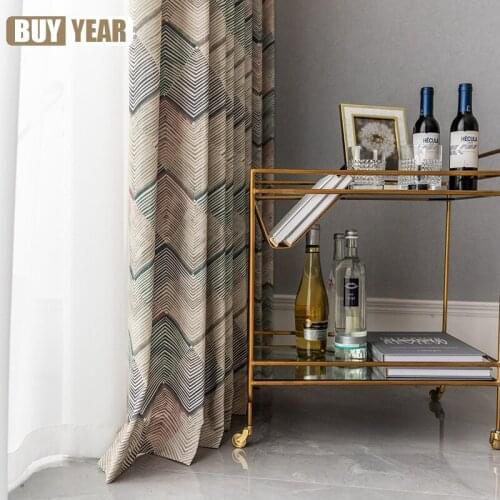 Modern Simple Polyester Cotton Textured Printing Curtains for Living Dining Room Bedroom French Window Woven European Curtains