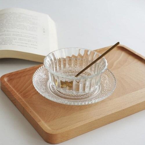 French Relief Glass Bowl Dessert Salad Breakfast Cereal Bowl Retro Transparent Cups Girl Heart Lace Snack Bowl