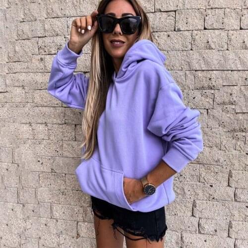 Solid Color Long Sleeve Pocket Hoodies Women Casual Loose Streetwear Small Fresh Student Wear Simplicity Plus Size Sweatwear