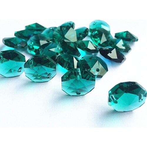 Top Quality 100pcs Zircon Green 14mm Crystal Octagon Chandelier Accessories in Two Holes (Free Rings) Diy Glass Strand Garlands