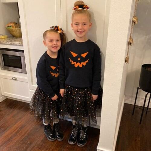 High Quality Wholesale Halloween Boys Girls Pumpkin Skull Print Sweater 2-9Y Cotton Autumn and Winter Round Neck Top 2021