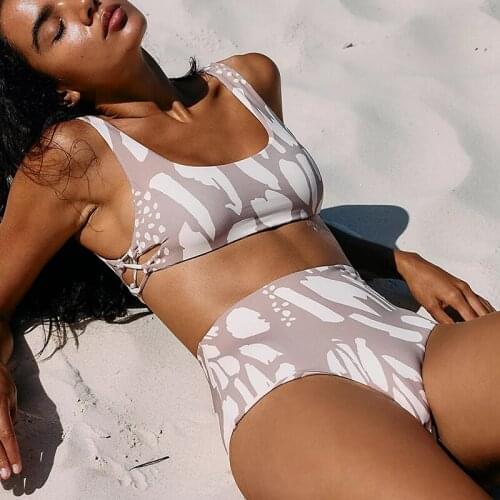 Female Swimsuit New High Waist Printed Bikini Swimwear Two Piece Split Beachsuit Womens Bathing Suit Push Up Beach Wear