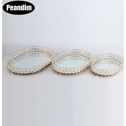 PEANDIM Gold Storage Tray Candlesticks Desktop Ornaments Cupkake Plate Jewelry Display Holder Crystal Makeup Organizer Decor