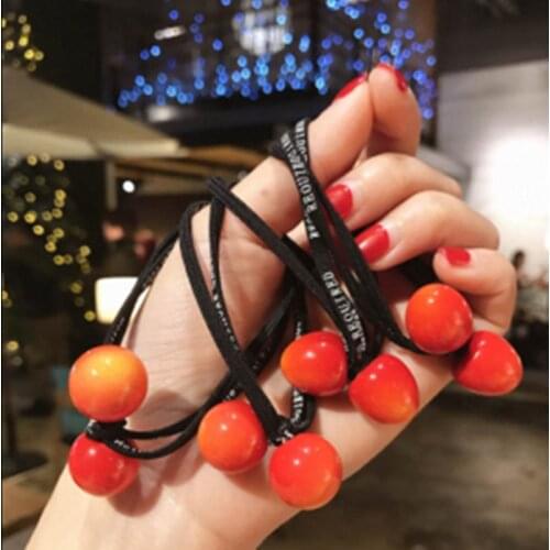 1Piece! Fashion Cute Women Hair Accessories Red Cherry Elastic Hair Rope Ponytail Holder Girls Rubber Bands Headdress