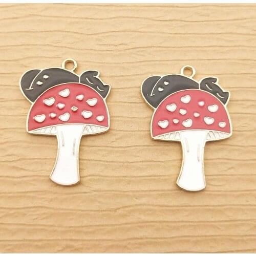 10pcs 23x30mm enamel cat mushroom charms for jewelry making crafting fashion necklace pendant bracelet charm earring charm