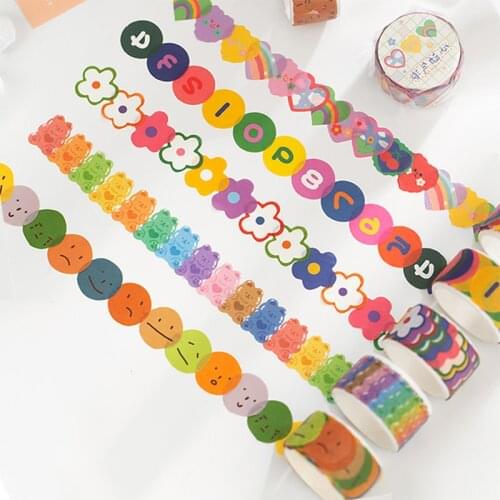 100Pcs/Roll Heart Flower Bear Smiling Number Washi Tape Decorative Adhesive Tape DIY Scrapbooking Sticker Japanese Masking Tapes