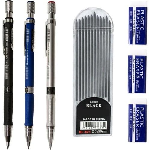 12 Color Mechanical Pencil 2B Automatic Black Blue Silver Pen Rods Pencils 2.0mm Lead HB Refills For Writing Tools Stationery