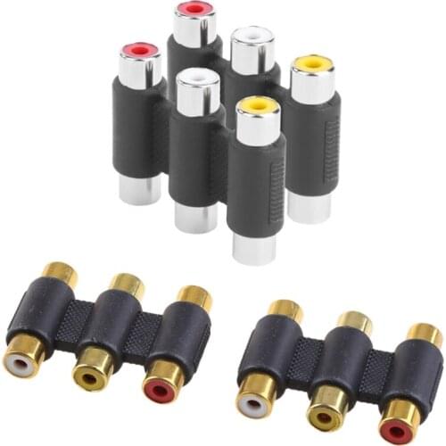 2pcs 3RCA Female to Female Coupler AV Video Adapter Cable Nickel Plated Connector Plug Adapter