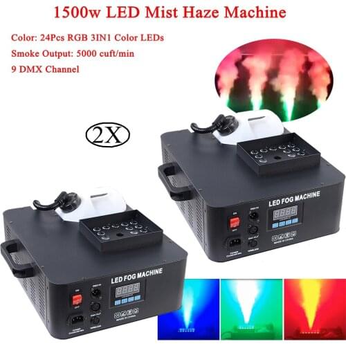 2Pcs/Lot New Heating System 1500W RGB 3IN1 LED Stage Mist Haze Machine with DMX Control Professional DJ Stage Lighting Effect