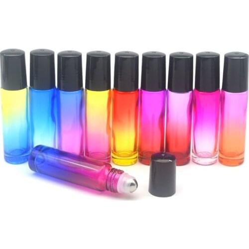 20pcs Essential Oil 10ml Roll Glass Bottle 10cc Gradient Color Perfume Empty Roller on Ball Thick Glass Durable For Travel