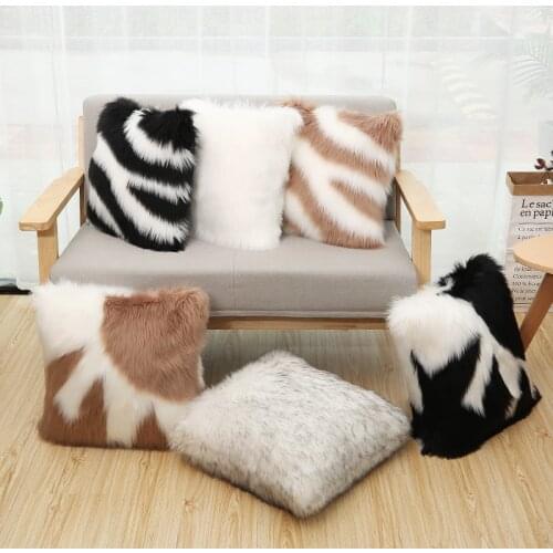45x45cm Zebra Pattern Soft Fur Plush Cushion Cover Home Decor Fluffy Pillow Covers Living Room Bedroom Sofa Decor Pillowcase