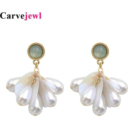 Carvejewl Korea design high quality simulated pearl cluster Earrings Female drop Dangle Earrings For Women round sequins earring
