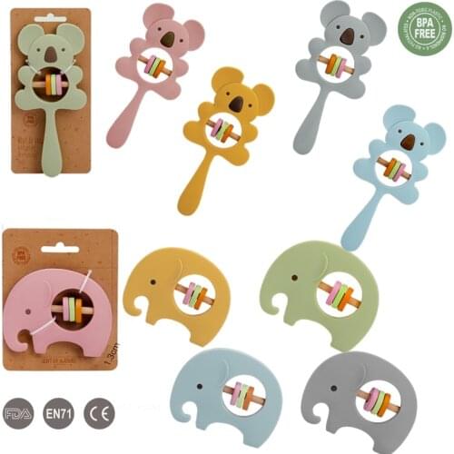 Baby Rattle Silicone Animal Teething Toys Food Grade BPA Free Sloth Elephant Handbells Attract Newborn Attention Montessori Toys
