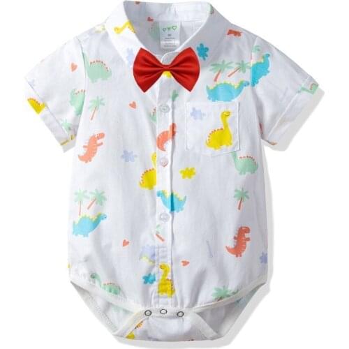Baby Rompers Summer Baby Boys Clothes Short Sleeve Pure Cotton Newborn Baby Clothing Roupas Bebe Gentleman Car Red Tie Kids