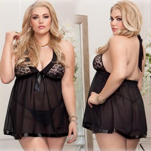 Women Sexy Nightwear Plus Size M-XXL Lace Nightgown Sleepwear Dress G-String Sexy Lingerie See Through Underwear Night Gown