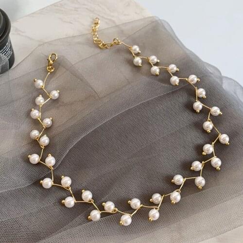Elegant Pearl Black Crystal Choker Necklaces For Women Girls Asymmetric Chain Necklace Daily Party Wedding Fashion Jewelry