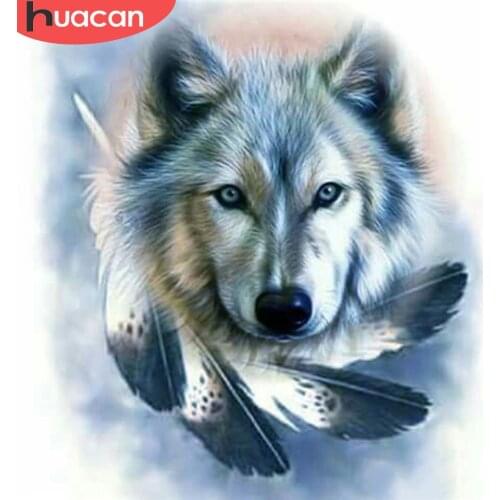 HUACAN 5D Diamond Painting Wolf Full Drill Square Round New Arrival Diamond Embroidery Animal Mosaic Handicraft Home Decoration