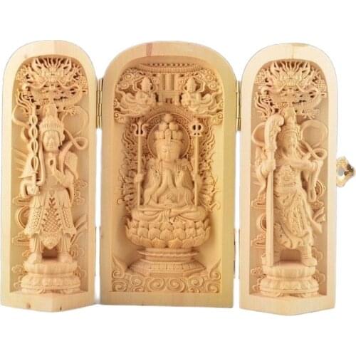 Caja de amuleto de oración de Buda tallada a mano