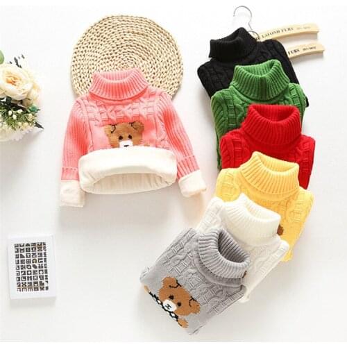 BibiCola children sweaters autumn winter kids boy cardigan sweater girl tutleneck pullovers clothes thick warm velvet outwear B3