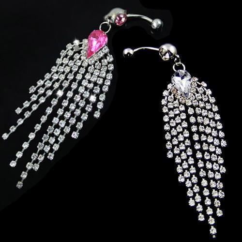 Tassels Navel Belly Button Bar Barbell Rings Rhinestone Body Piercing Jewelry Special tassels dangle rhinestone decor Navel Ring